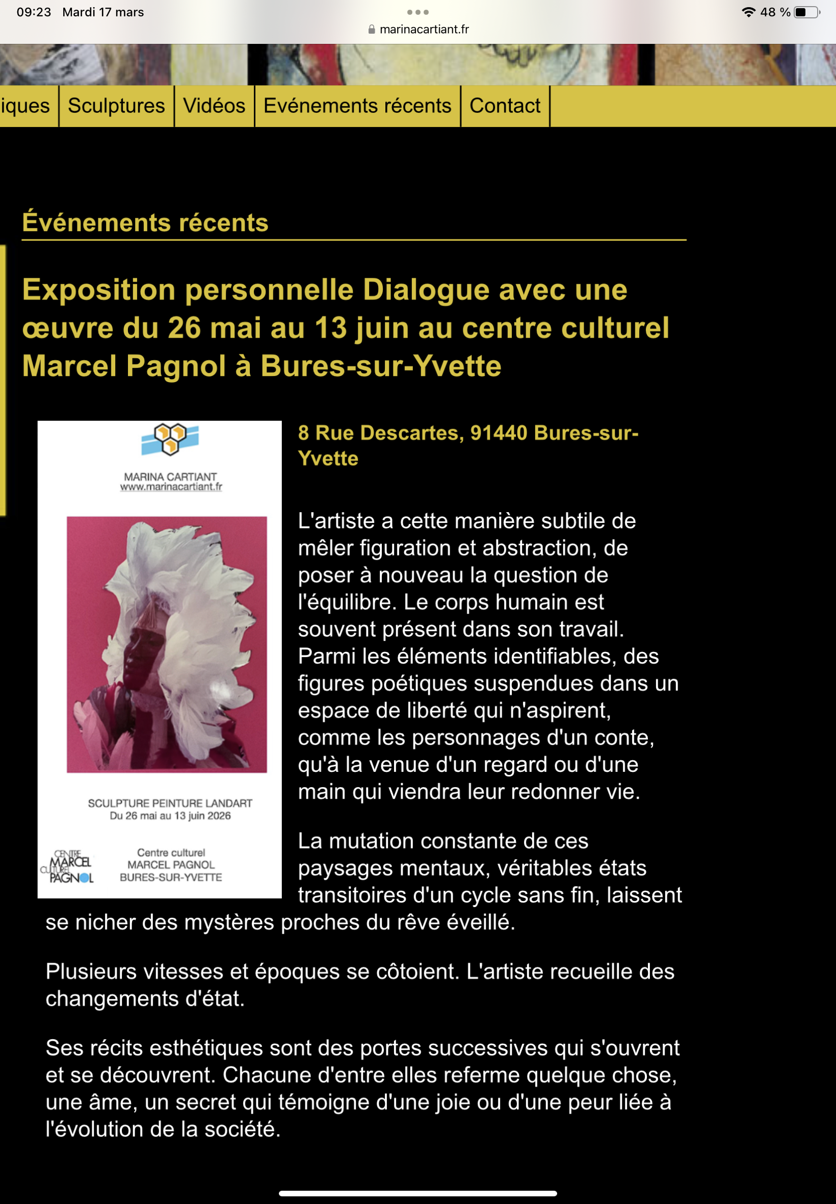 Dialogue avec une œuvre - Sculptures, peintures et Land Art, Marina Cartiant