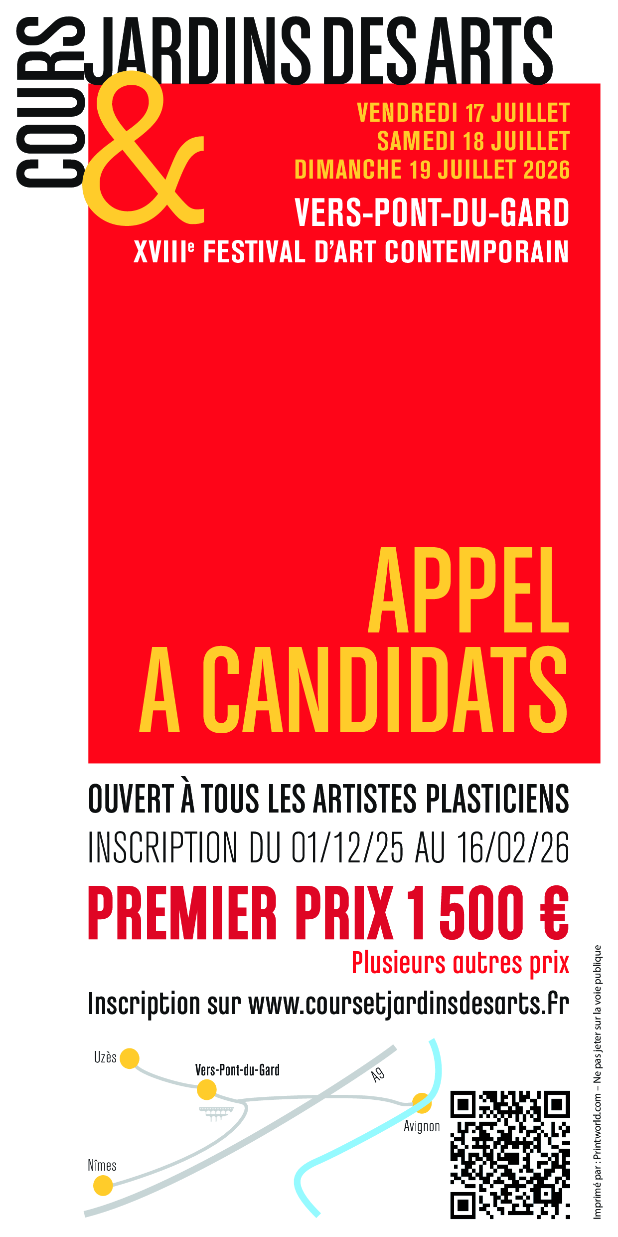 Appel à candidatures (payant) : XVIIIè édition du Festival Cours et Jardins des Arts